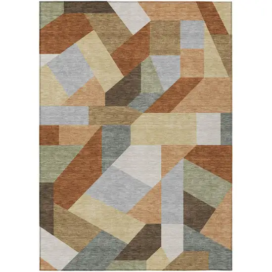 Orange And Silver Geometric Washable Indoor Outdoor Area Rug Photo 1