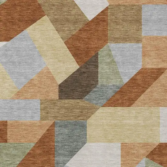 Orange And Silver Geometric Washable Indoor Outdoor Area Rug Photo 2