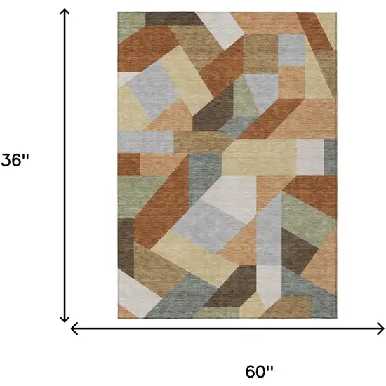 Orange And Silver Geometric Washable Indoor Outdoor Area Rug Photo 6