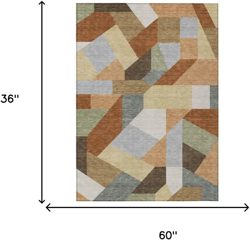 Orange And Silver Geometric Washable Indoor Outdoor Area Rug Photo 6