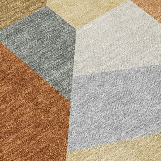 Orange And Silver Geometric Washable Indoor Outdoor Area Rug Photo 5