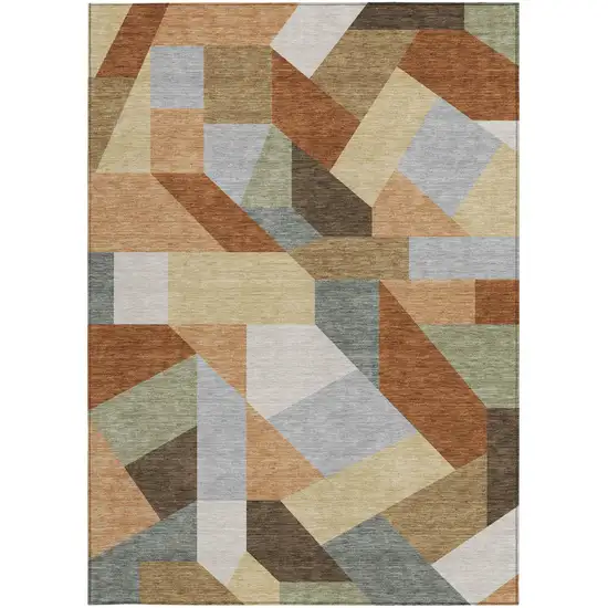 Orange And Silver Geometric Washable Indoor Outdoor Area Rug Photo 2