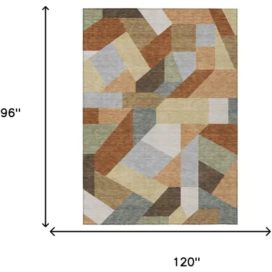 Orange And Silver Geometric Washable Indoor Outdoor Area Rug Photo 6