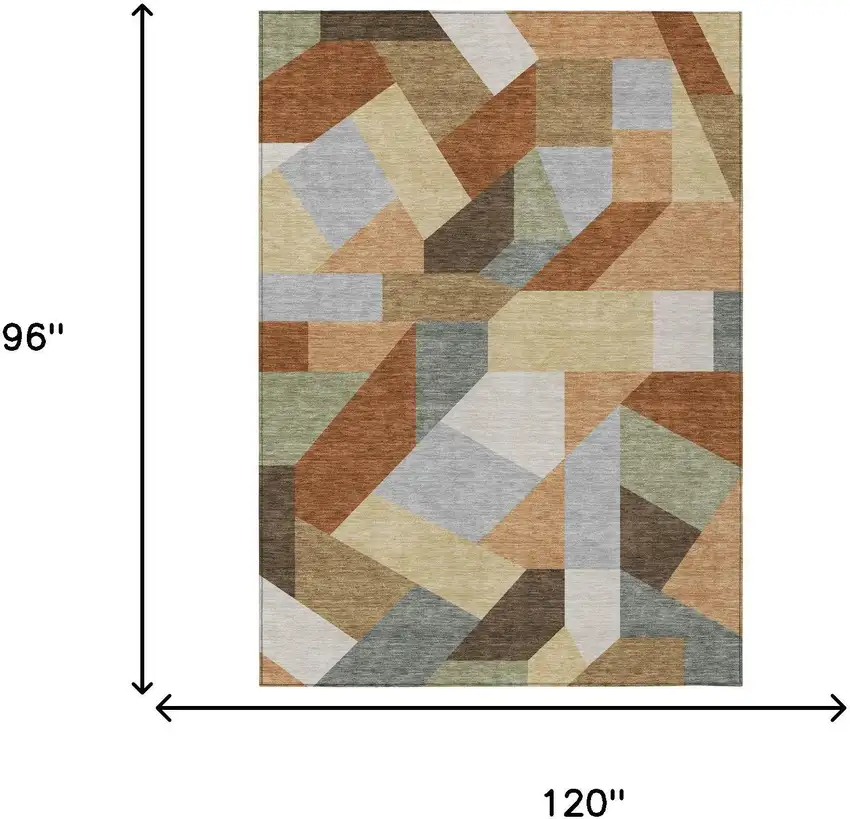 Orange And Silver Geometric Washable Indoor Outdoor Area Rug Photo 6