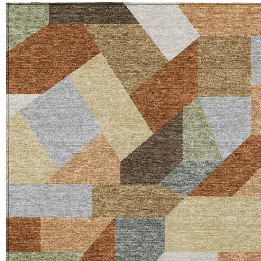 Orange And Silver Geometric Washable Indoor Outdoor Area Rug Photo 2