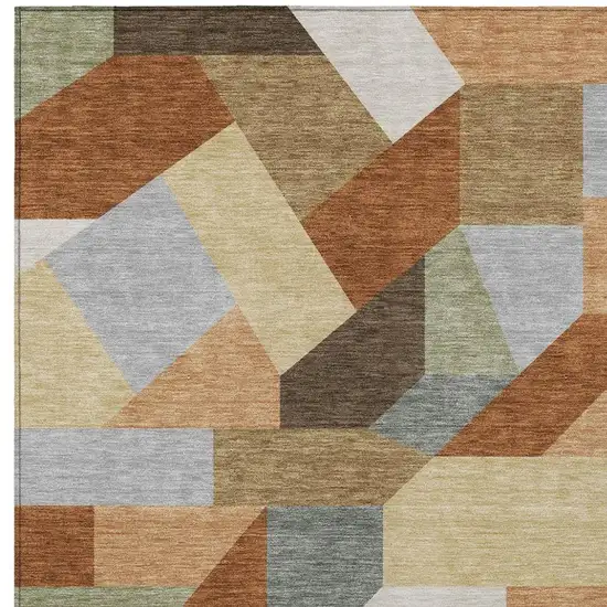 Orange And Silver Geometric Washable Indoor Outdoor Area Rug Photo 2