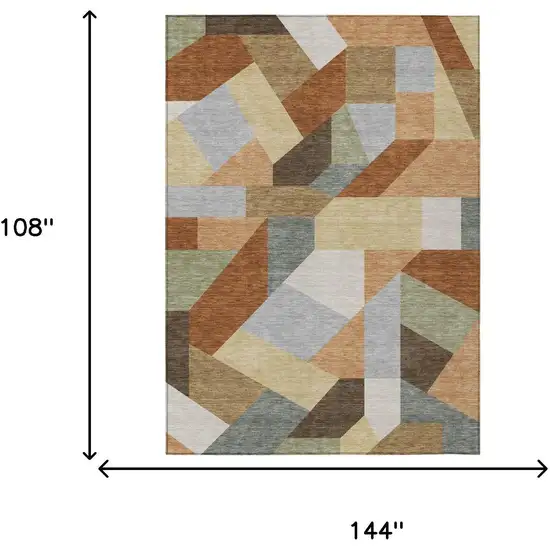 Orange And Silver Geometric Washable Indoor Outdoor Area Rug Photo 6