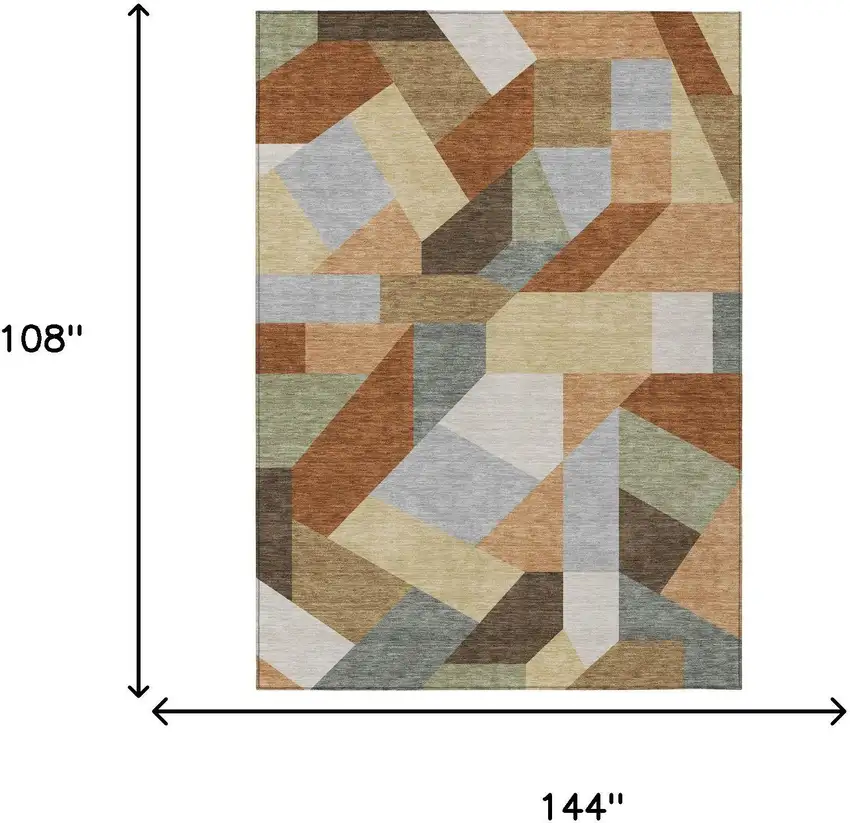 Orange And Silver Geometric Washable Indoor Outdoor Area Rug Photo 6
