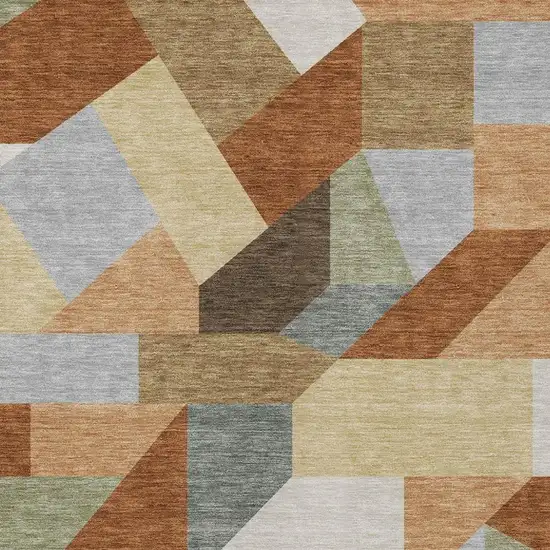Orange And Silver Geometric Washable Indoor Outdoor Area Rug Photo 2