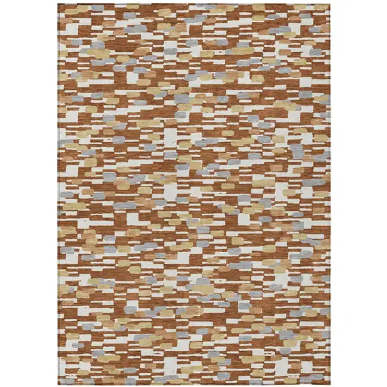 Orange And Silver Geometric Washable Indoor Outdoor Area Rug Photo 1