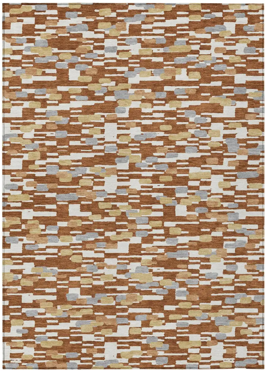 Orange And Silver Geometric Washable Indoor Outdoor Area Rug Photo 1