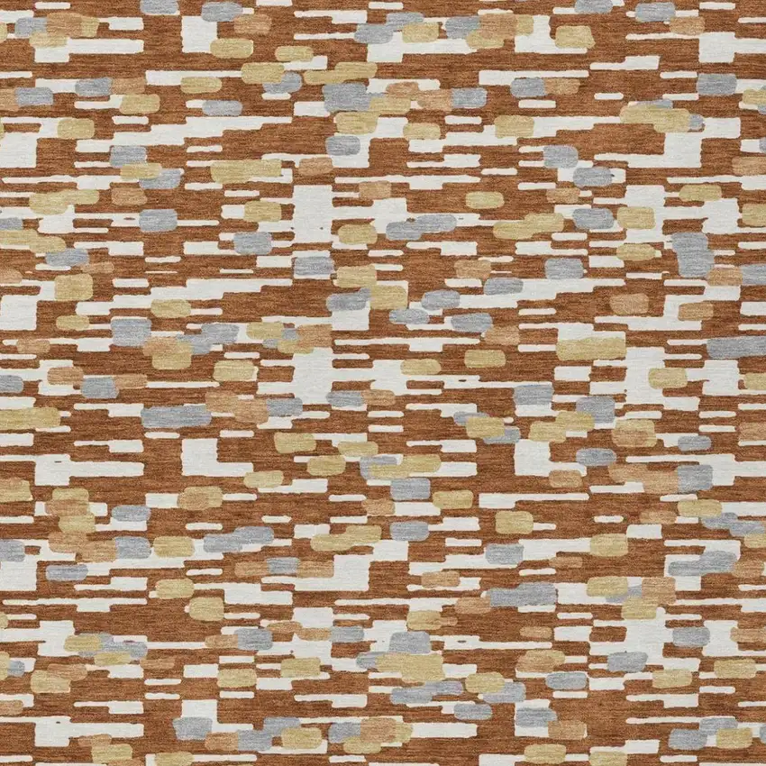 Orange And Silver Geometric Washable Indoor Outdoor Area Rug Photo 3