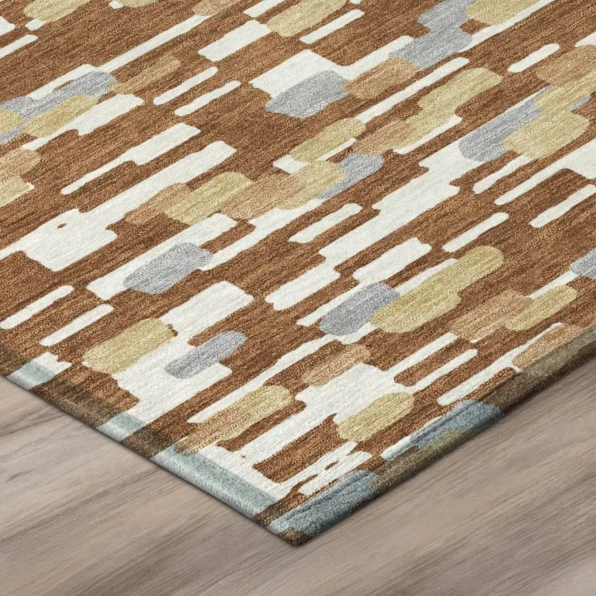 Orange And Silver Geometric Washable Indoor Outdoor Area Rug Photo 4