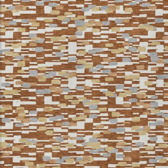 Orange And Silver Geometric Washable Indoor Outdoor Area Rug Photo 2
