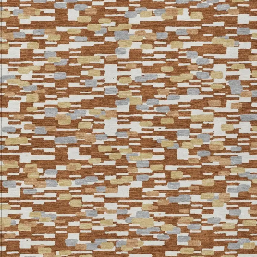 Orange And Silver Geometric Washable Indoor Outdoor Area Rug Photo 2
