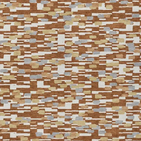 Orange And Silver Geometric Washable Indoor Outdoor Area Rug Photo 2