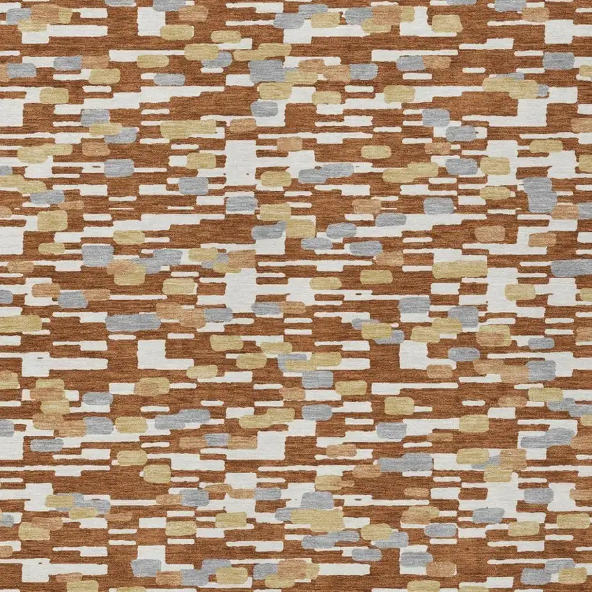 Orange And Silver Geometric Washable Indoor Outdoor Area Rug Photo 3