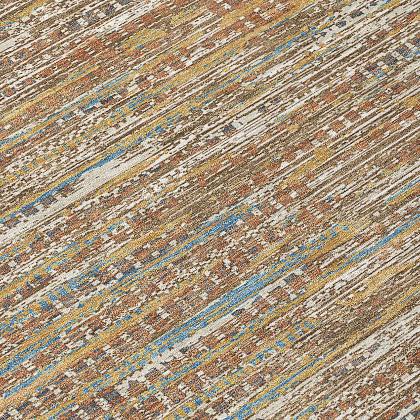 Orange And Taupe Abstract Washable Indoor Outdoor Area Rug Photo 5