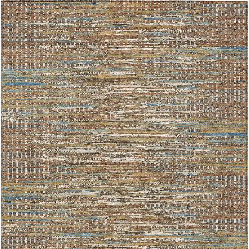 Orange And Taupe Abstract Washable Indoor Outdoor Area Rug Photo 3