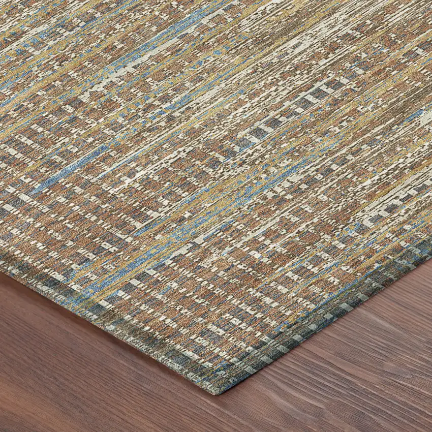 Orange And Taupe Abstract Washable Indoor Outdoor Area Rug Photo 4