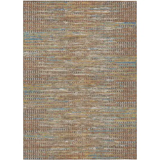 Orange And Taupe Abstract Washable Indoor Outdoor Area Rug Photo 1
