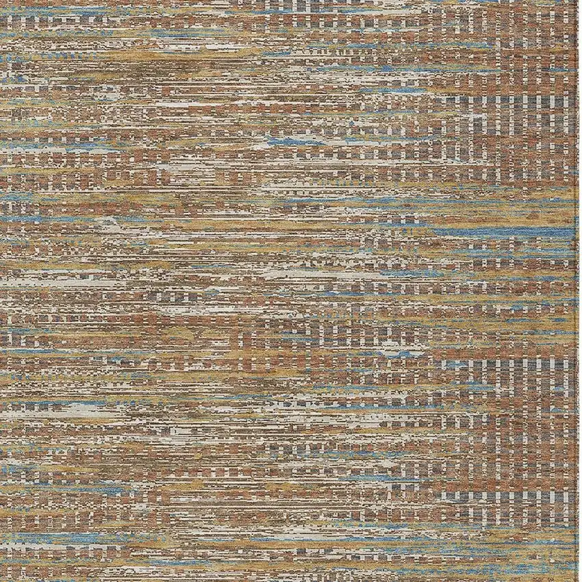 Orange And Taupe Abstract Washable Indoor Outdoor Area Rug Photo 2
