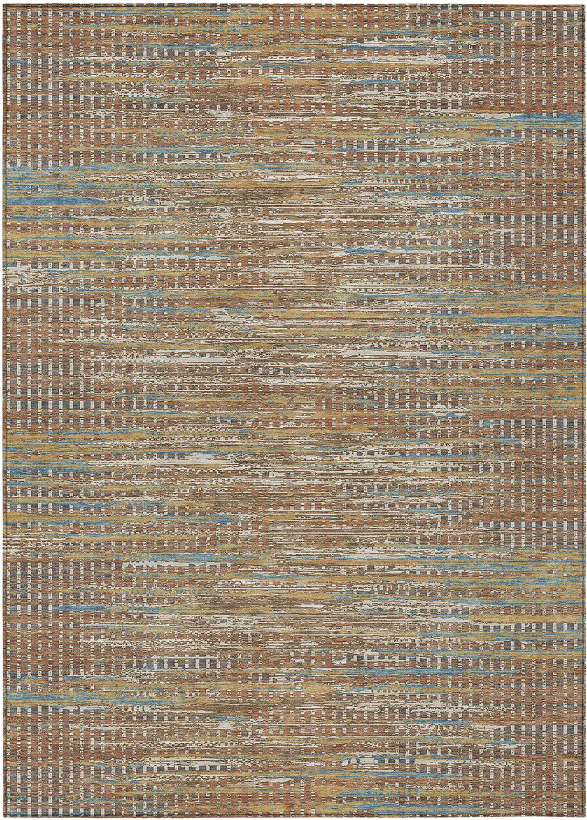 Orange And Taupe Abstract Washable Indoor Outdoor Area Rug Photo 1