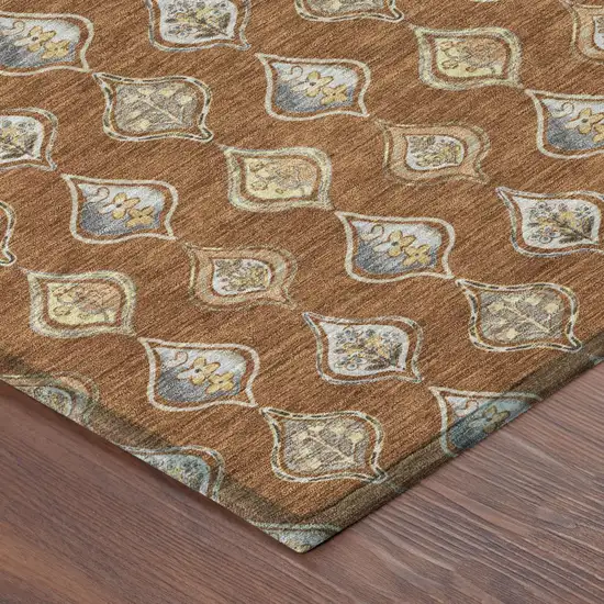 Orange And Taupe Floral Washable Indoor Outdoor Area Rug Photo 4