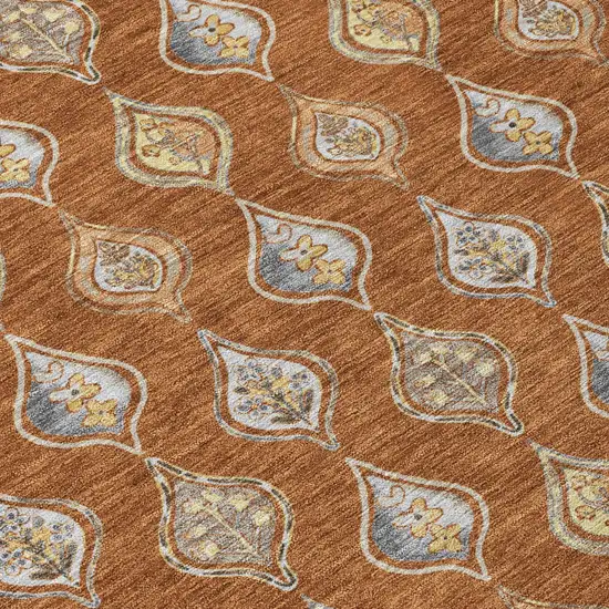 Orange And Taupe Floral Washable Indoor Outdoor Area Rug Photo 5