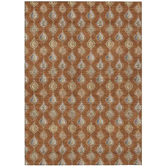 Orange And Taupe Floral Washable Indoor Outdoor Area Rug Photo 1