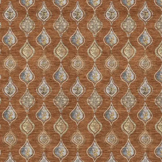 Orange And Taupe Floral Washable Indoor Outdoor Area Rug Photo 2
