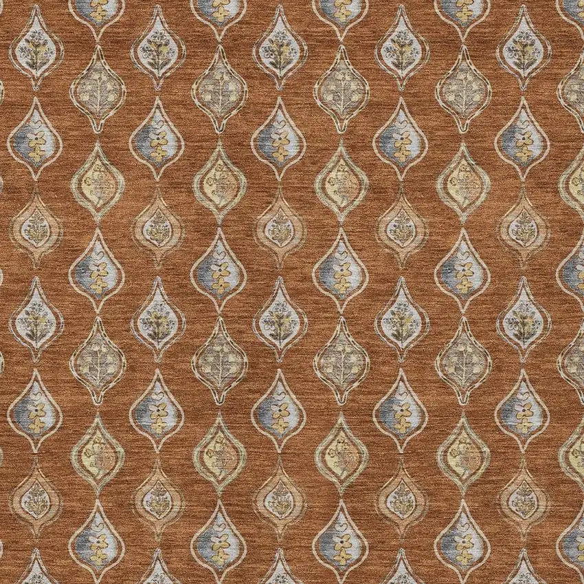 Orange And Taupe Floral Washable Indoor Outdoor Area Rug Photo 2