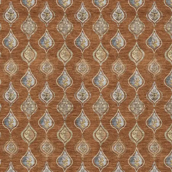 Orange And Taupe Floral Washable Indoor Outdoor Area Rug Photo 2