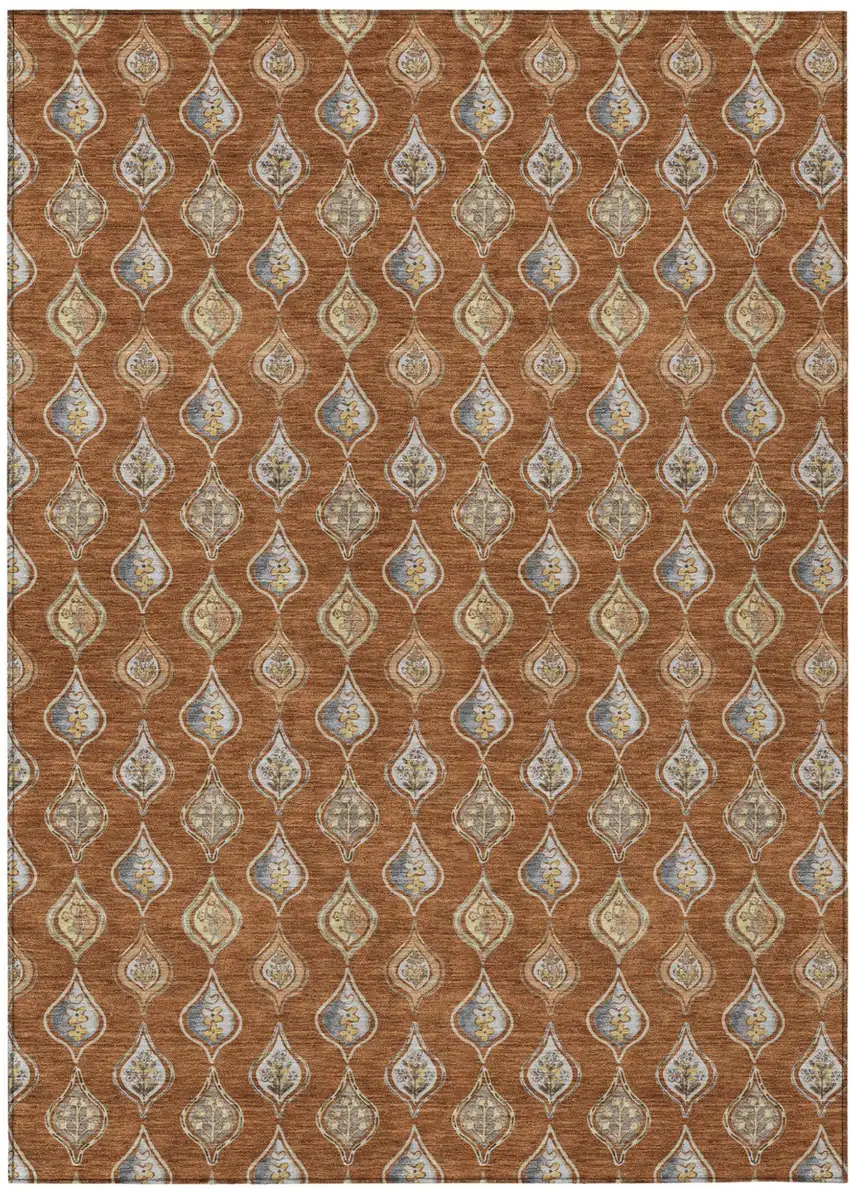 Orange And Taupe Floral Washable Indoor Outdoor Area Rug Photo 1