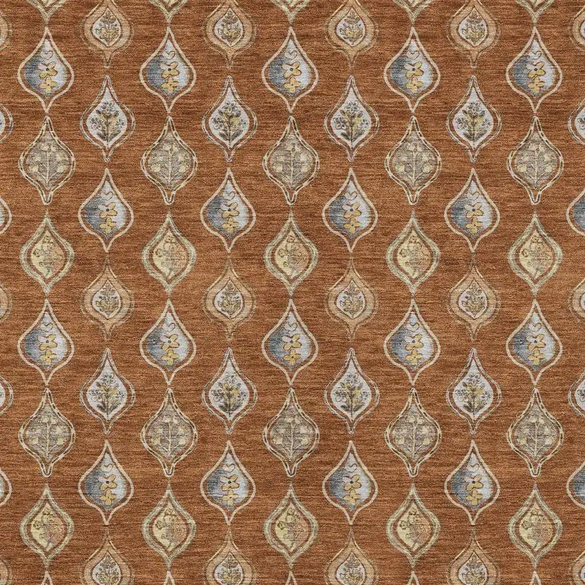 Orange And Taupe Floral Washable Indoor Outdoor Area Rug Photo 2
