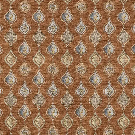 Orange And Taupe Floral Washable Indoor Outdoor Area Rug Photo 2
