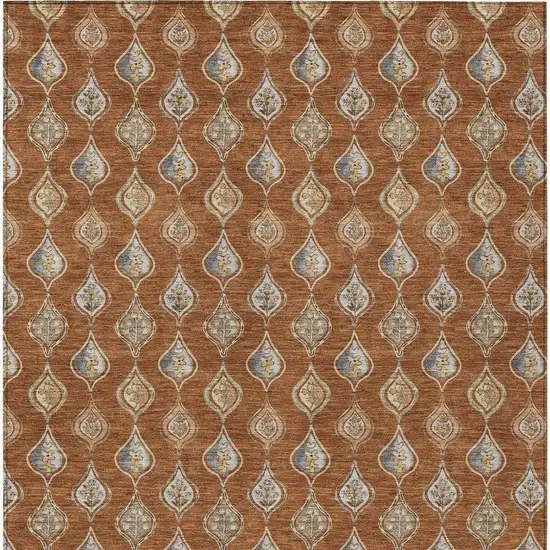 Orange And Taupe Floral Washable Indoor Outdoor Area Rug Photo 3