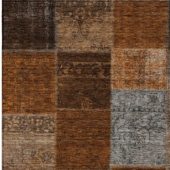 Orange And Taupe Patchwork Washable Indoor Outdoor Area Rug Photo 6