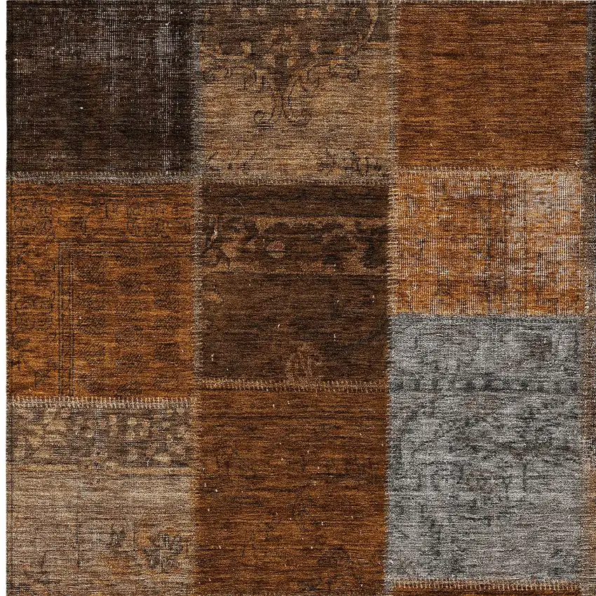 Orange And Taupe Patchwork Washable Indoor Outdoor Area Rug Photo 6