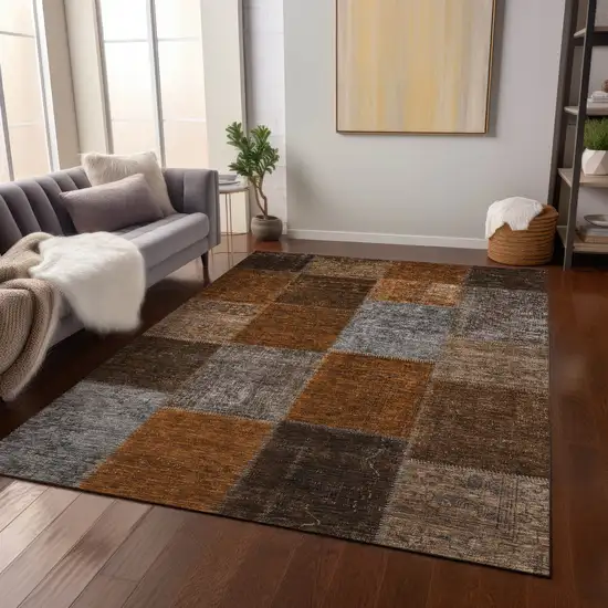 Orange And Taupe Patchwork Washable Indoor Outdoor Area Rug Photo 9