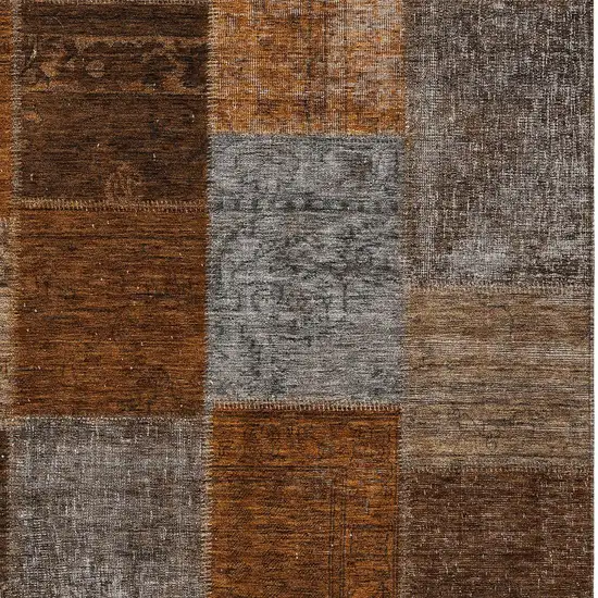 Orange And Taupe Patchwork Washable Indoor Outdoor Area Rug Photo 6