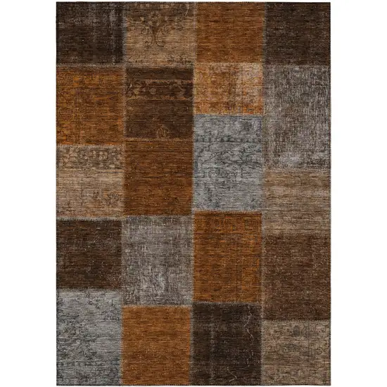Orange And Taupe Patchwork Washable Indoor Outdoor Area Rug Photo 2