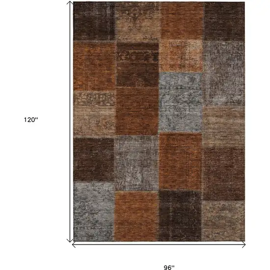Orange And Taupe Patchwork Washable Indoor Outdoor Area Rug Photo 3