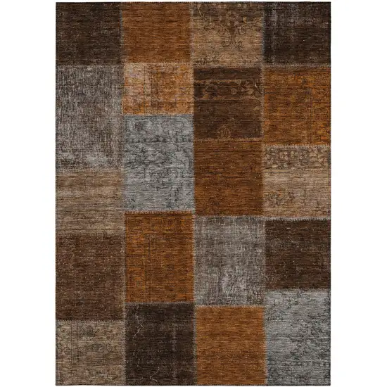 Orange And Taupe Patchwork Washable Indoor Outdoor Area Rug Photo 7