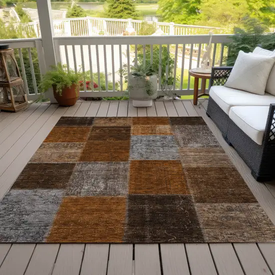 Orange And Taupe Patchwork Washable Indoor Outdoor Area Rug Photo 8