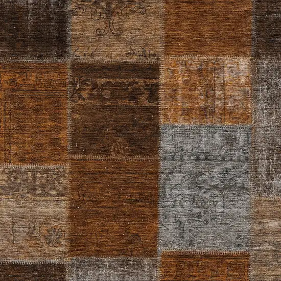 Orange And Taupe Patchwork Washable Indoor Outdoor Area Rug Photo 6