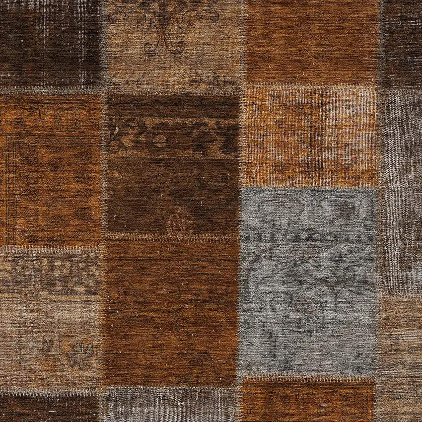 Orange And Taupe Patchwork Washable Indoor Outdoor Area Rug Photo 6
