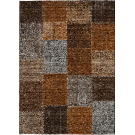 Orange And Taupe Patchwork Washable Indoor Outdoor Area Rug Photo 7