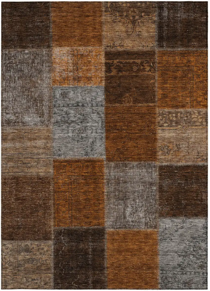 Orange And Taupe Patchwork Washable Indoor Outdoor Area Rug Photo 7