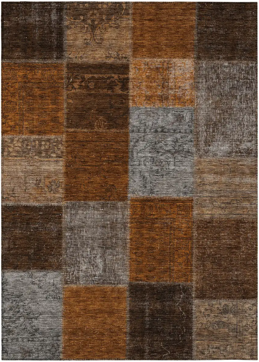 Orange And Taupe Patchwork Washable Indoor Outdoor Area Rug Photo 2